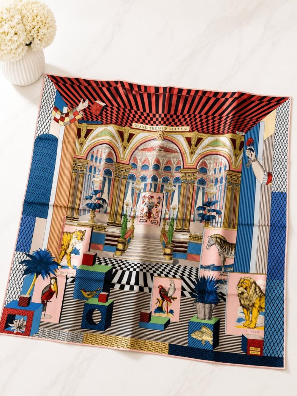 Authentic Hermès Grand Théâtre Nouveau Carré 90 Silk Scarf